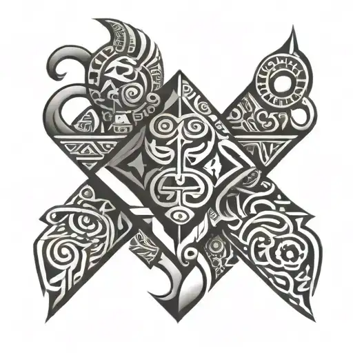 African tribal patterns intertwined with Jamaican symbols tattoo design idea