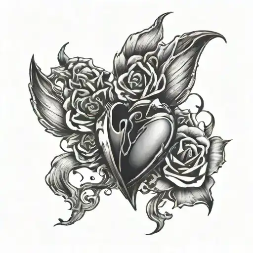 A dark and twisted tattoo design inspired by the haunting beauty of broken hearts. tattoo design idea