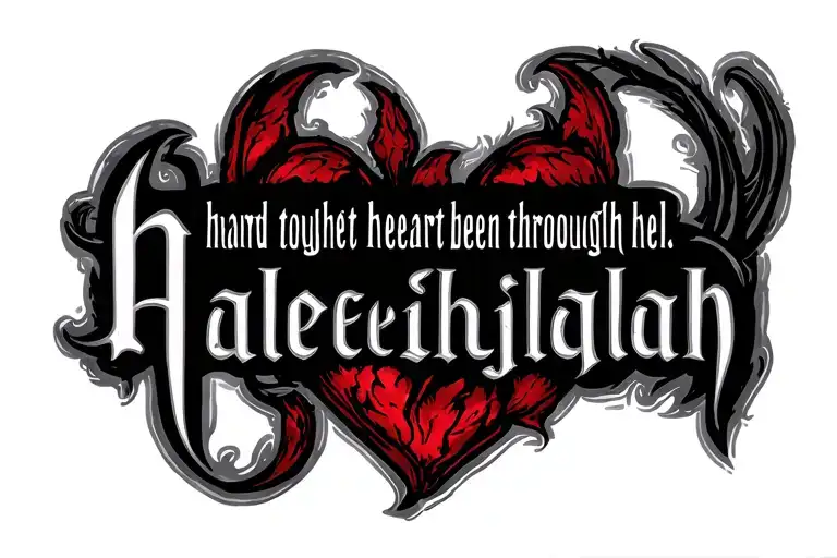 the words "hard fought heart felt been through hell hallelujah" written in medieval font with the words "been through he tattoo design idea