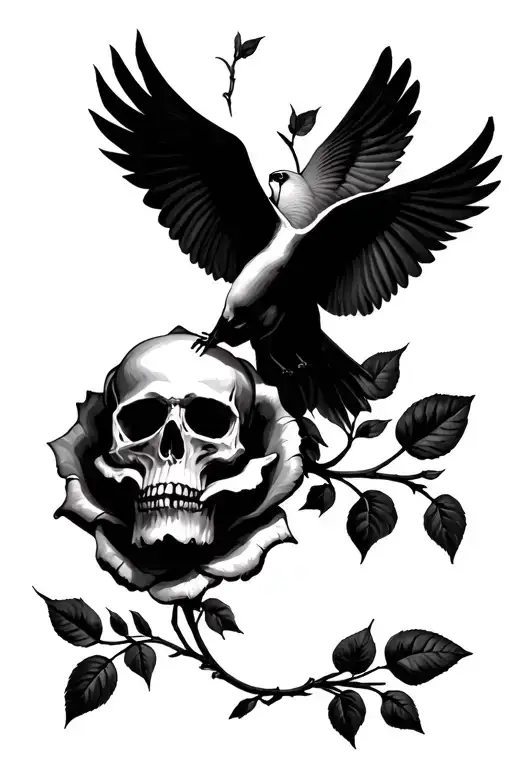 skulls rose and dove tattoo design idea