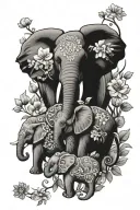 may flower September flower october flower and 3 elephants tattoo design idea