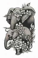 may flower September flower october flower and 3 elephants tattoo design idea