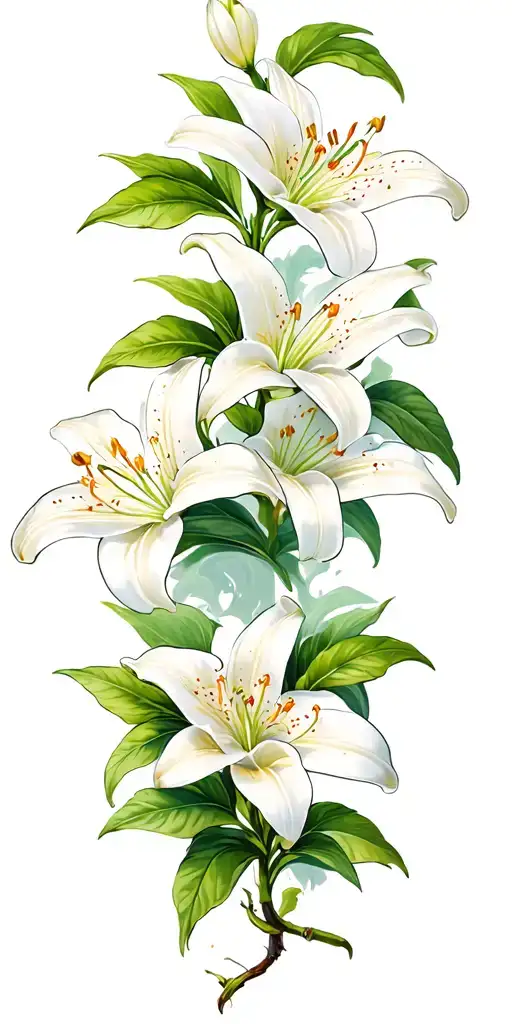 lilies blooming along; star jasmine vine intertwined tattoo design idea