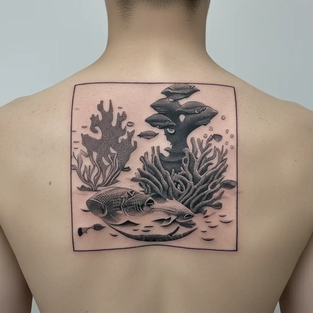 underwater scenery sleeve tattoo design idea