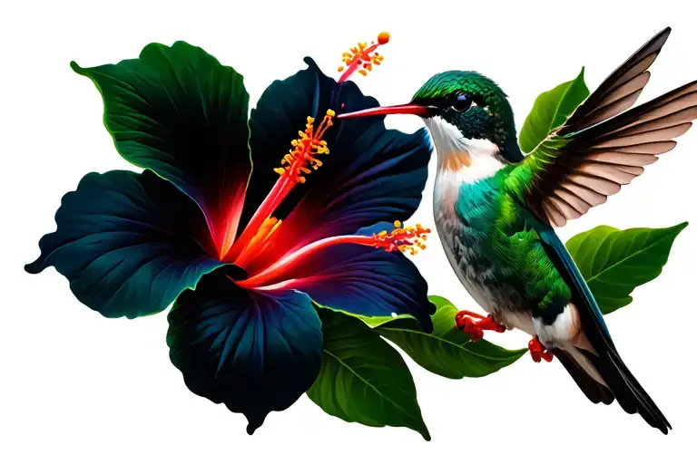 humming bird feed from a hibiscus flower tattoo design idea