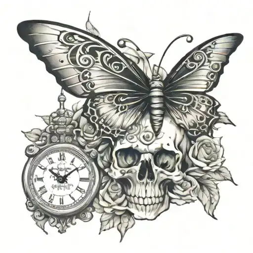 skull, butterfly, roses, cross, sandtime clock,  tattoo design idea