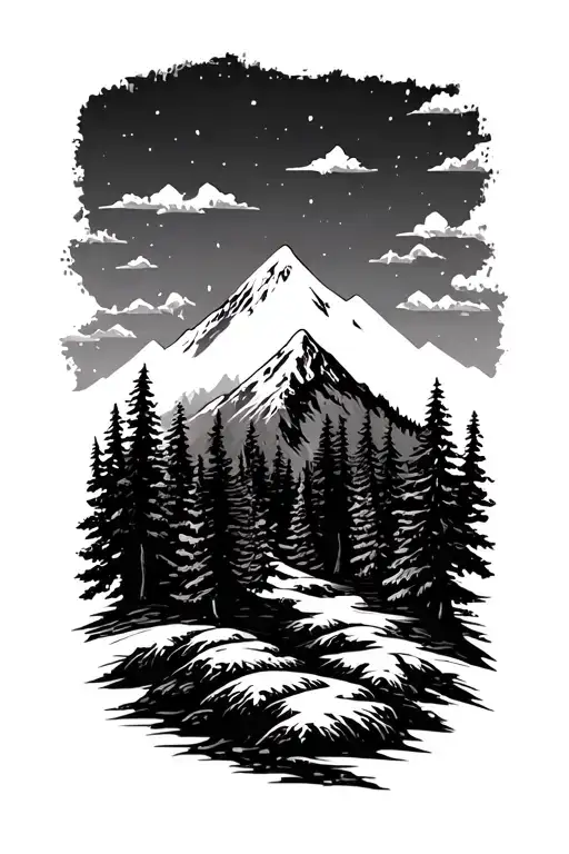 outdoors mountains trees background looking tattoo design idea