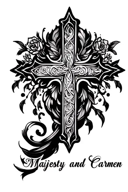 "Majesty and Carmen" cross tattoo tattoo design idea