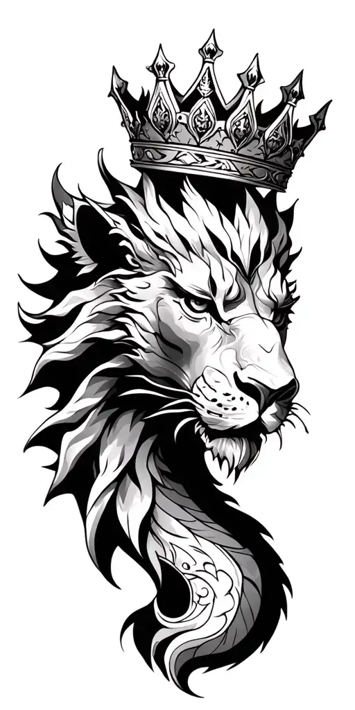 Lione head with crown, gotic custle, dragon  tattoo design idea