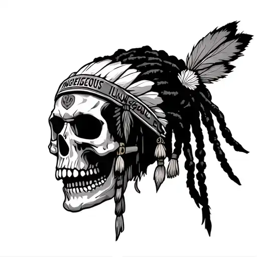 "Indigenous Plumbing " Native American skull with dreads fixing a toilet  tattoo design idea
