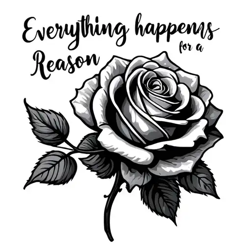 rose with stem saying "everything happens for a reason" tattoo design idea
