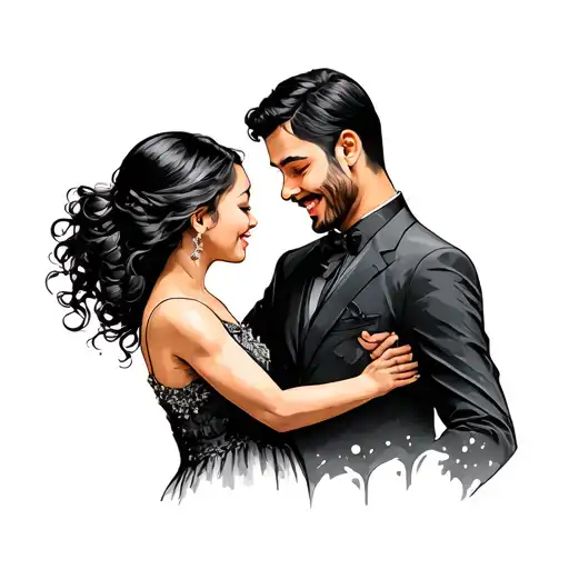 2 daughters and father dancing tattoo design idea