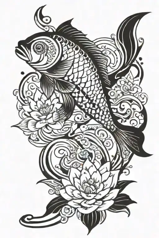 coi fish with lotus tattoo design idea