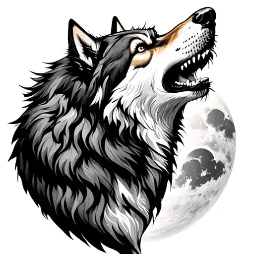 Wolf Howling At Moon tattoo design idea