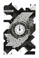 digital clock midnight time with zero in Nordic runes intertwined tattoo design idea