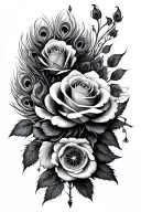peacock roses compass tattoo design idea