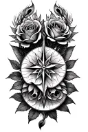 peacock roses compass tattoo design idea