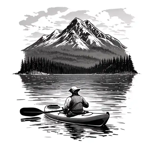 kayak sketch paddling towards Mount Denman in desolation sound tattoo design idea