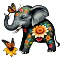 baby elephant holding flower in trunk with a butterfly sitting on flower  tattoo design idea