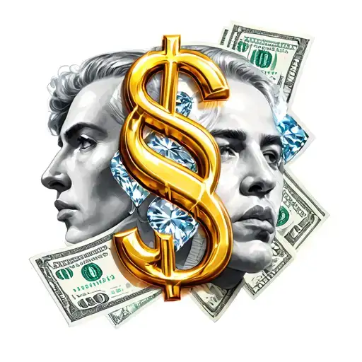 double face, money, dollar sign, diamonds, gold, hustler tattoo design idea