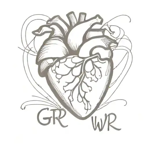 grl pwr written in an anatomical heart tattoo design idea