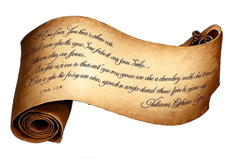 verse corinthians 13 4-8 in a scroll wrapped tattoo design idea