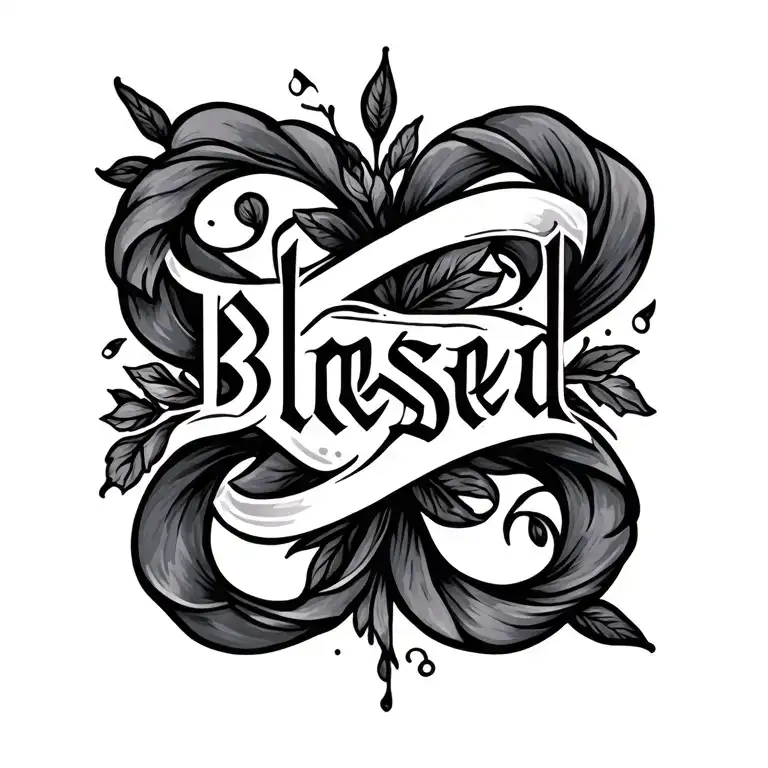 blessed writing fancy tattoo design idea