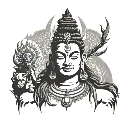 create a tatoo of god shiva in mandela style including the Sanskrit word the destroyer  tattoo design idea