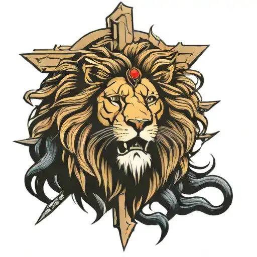 lion jesus on the cross soldier   tattoo design idea