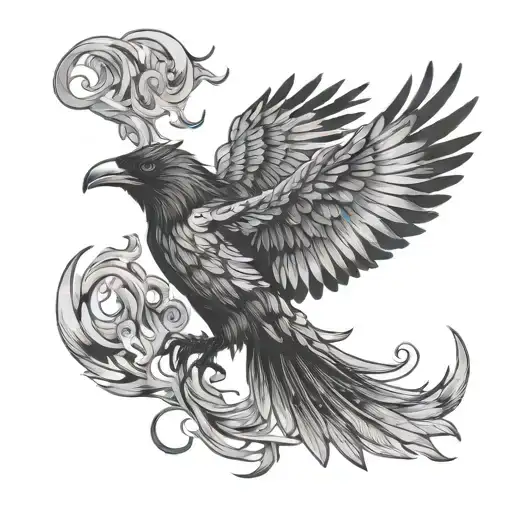 raven fighting Phoenix bird tattoo design idea