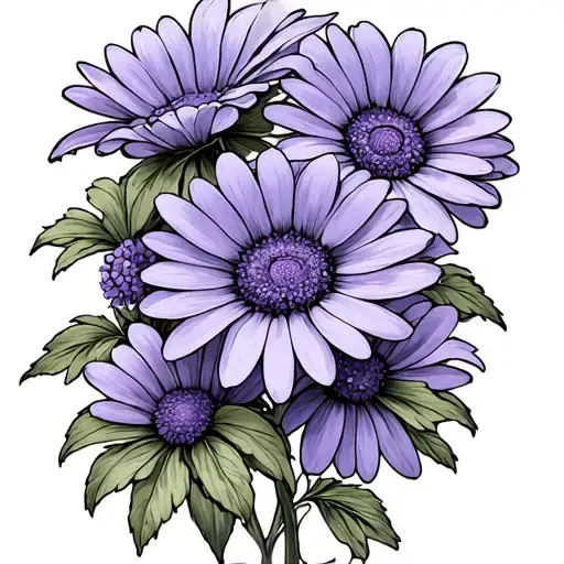 Campbell in cursive, fine line tattoo. Daisy and violet flowers on the end  tattoo design idea