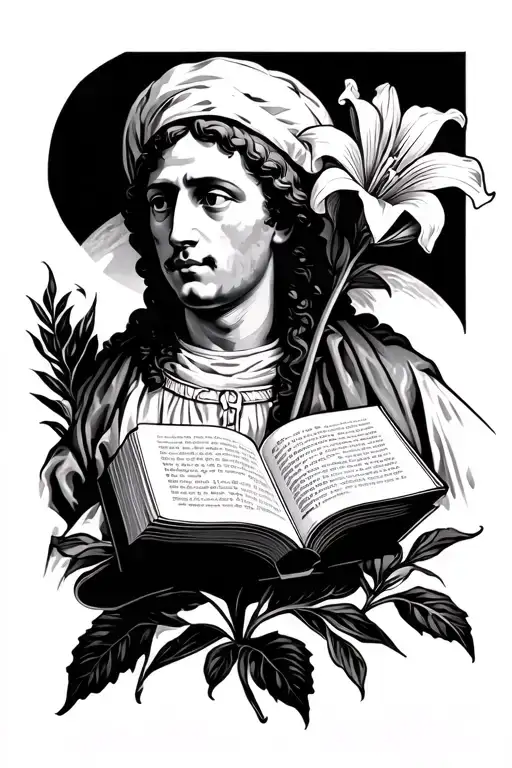 Saint Anthony of Padua with a book and a Lilly flower tattoo design idea