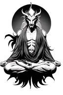 demon warrior meditating tattoo design idea