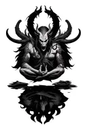 demon warrior meditating tattoo design idea