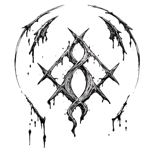 sketch–grave style tattoo , algyz rune , black crow minimalistic blood and coal tattoo design idea