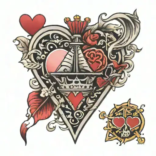 spanish galleon wreck ace of hearts card   tattoo design idea