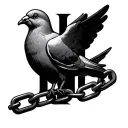 dove holding a broken chain in the shape of the letter H tattoo design idea