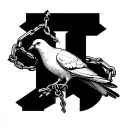 dove holding a broken chain in the shape of the letter H tattoo design idea