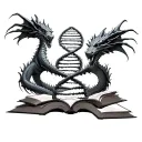 fibonacci sequence made out DNA strands with dragons & books surrounding it tattoo design idea