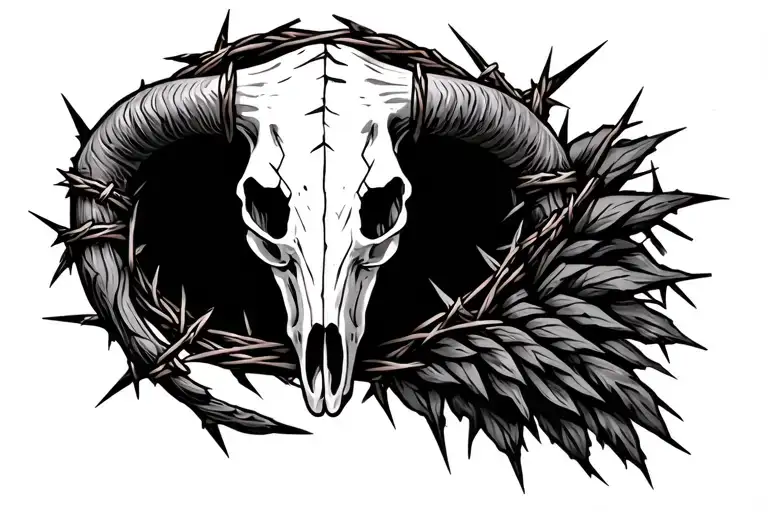 longhorn skull barbed wire native american  tattoo design idea
