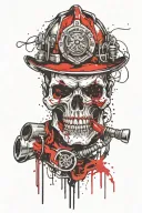 firefighter skull with moustache tattoo design idea