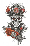 firefighter skull with moustache tattoo design idea