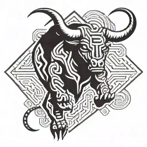 A minotaur with a maze behind it tattoo design idea