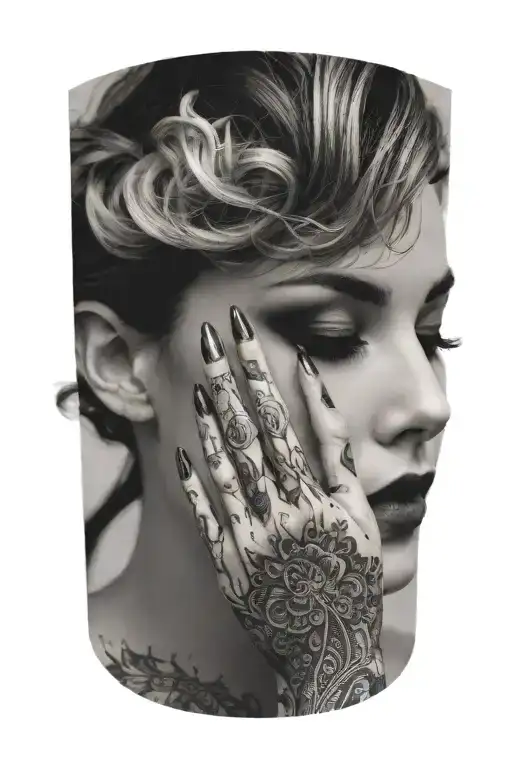 sexy women shrouding his face with her hand tattoo design idea