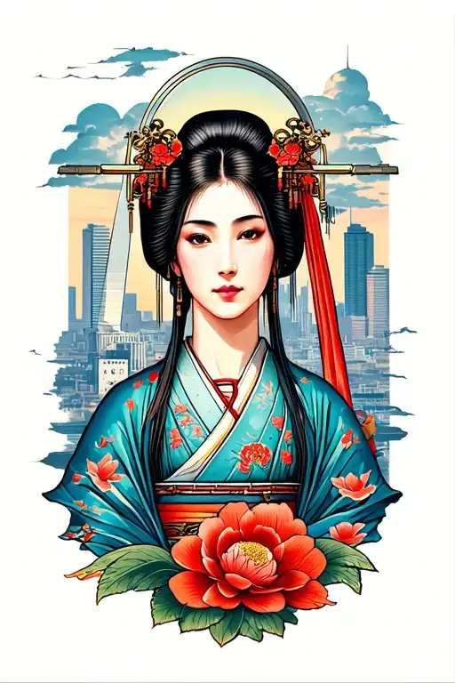 japanese culture with St. Louis arch tattoo design idea