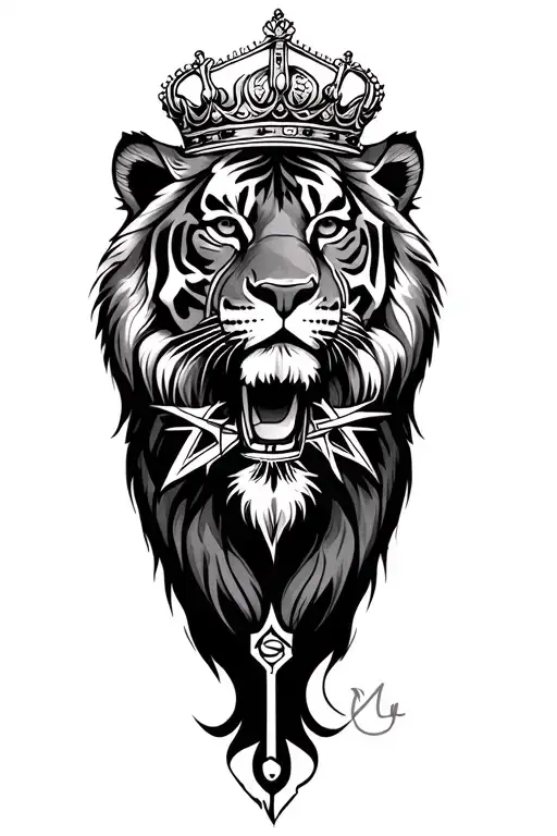 lion wearing a crown tiger philippines and canada compass tattoo design idea