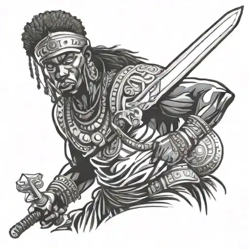 African warrior wielding a sword tattoo design idea