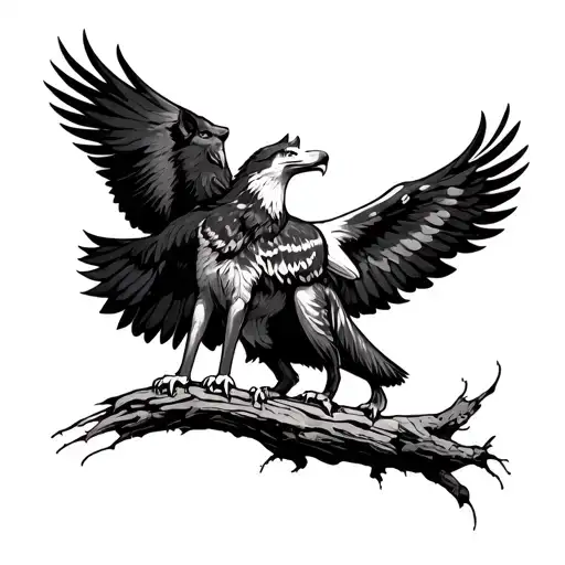 wolf and eagle perched on top tattoo design idea