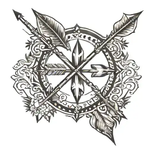 Create a tattoo design featuring three arrows arranged side by side in a parallel formation. The middle arrow should be  tattoo design idea