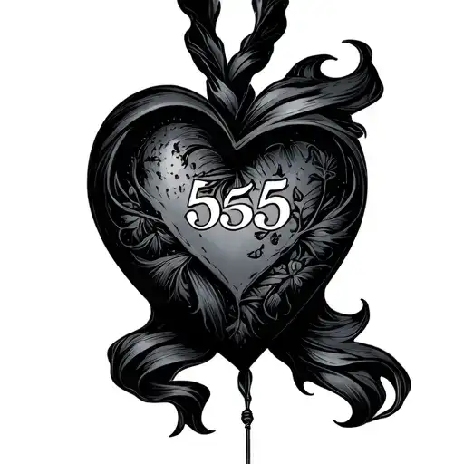 upside down heart with 555 inside tattoo design idea